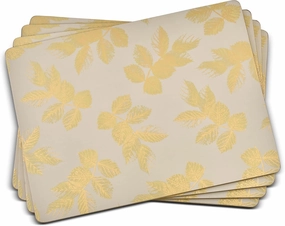 Pimpernel Sara Miller London Etched Leaves Light Grey Placemats | Set of 4 | Heat Resistant Mats | Cork-Backed Board | Hard Placemat Set for Dining Table | Measures 15.7” x 11.7”