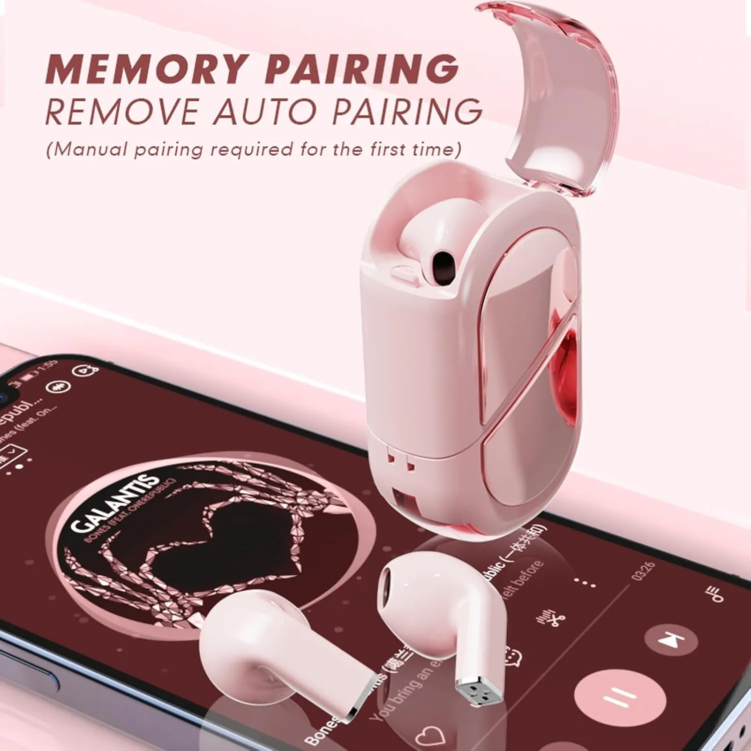 Pink Heart Wireless Earbuds for Girls Kids, Cute Mini Tiny Small Invisible Earbuds Wireless Bluetooth for Small Ears Canals Women Rose Gold Kawai Blue Tooth Ear Buds for iPhone Android