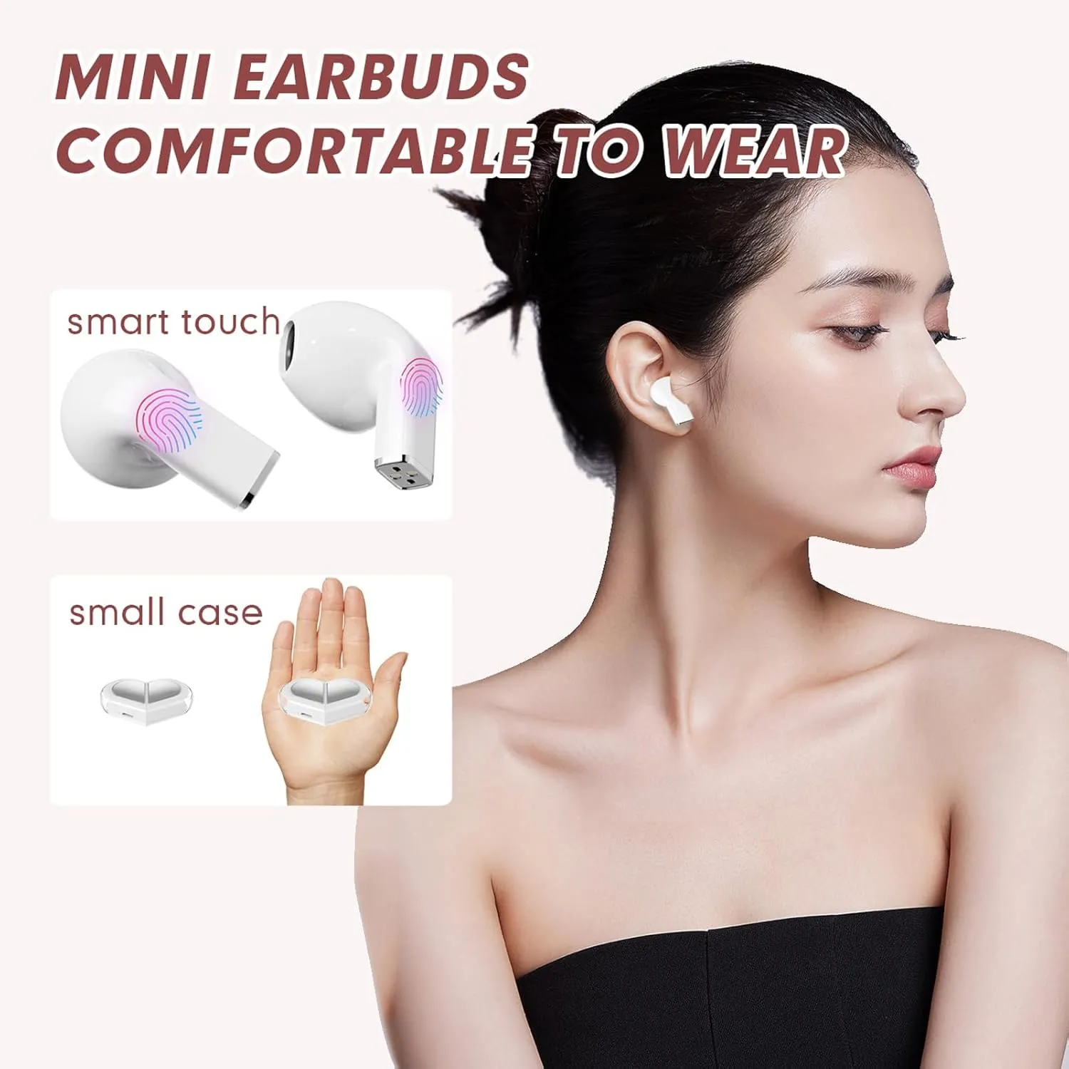 Pink Heart Wireless Earbuds for Girls Kids, Cute Mini Tiny Small Invisible Earbuds Wireless Bluetooth for Small Ears Canals Women Rose Gold Kawai Blue Tooth Ear Buds for iPhone Android