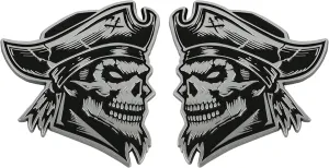 Pirate Emblem 3D Skull Badge, Custom Car Decal Sticker – Durable Exterior Trunk, Hood, Fender for Car, Truck, SUV (Set of 2) (Chrome)