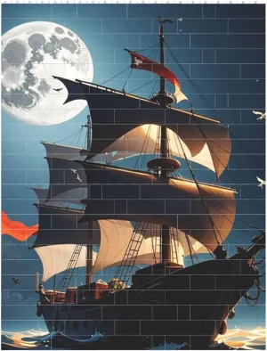 Pirate Sailboat Full Moon Building Block Puzzle Personalized Building Bricks for Adults Block Puzzle Building DIY Brick Block Puzzles Valentine's Day Gifts for Home Decor Brick Puzzle