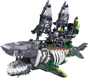 Pirate Ship Building Toys, Creative Ghost Shark Pirate Ship Building Sets, Model Ship Building Bricks Set for Kids(1155 PCS)