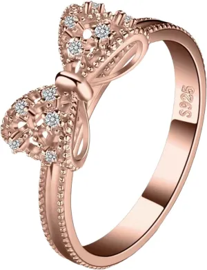 Plated 925 Sterling Silver Rings For Women Cubic Zirconia Promise Her Stackable Wedding Bow Stacking Ring Sets for Teen Size 8