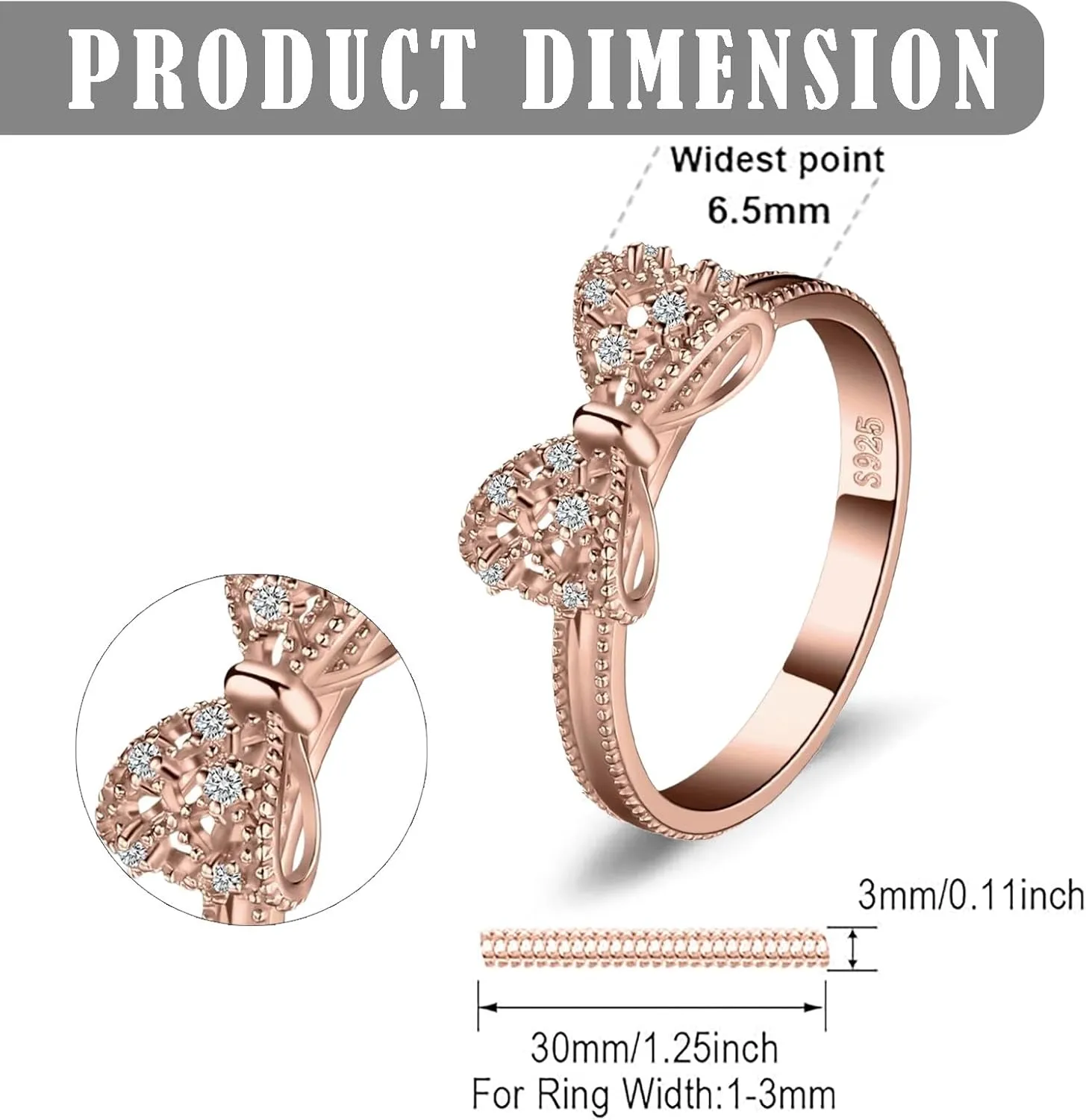 Plated 925 Sterling Silver Rings For Women Cubic Zirconia Promise Her Stackable Wedding Bow Stacking Ring Sets for Teen Size 8