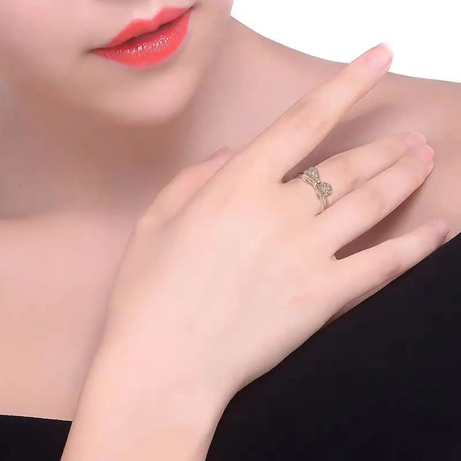 Plated 925 Sterling Silver Rings For Women Cubic Zirconia Promise Her Stackable Wedding Bow Stacking Ring Sets for Teen Size 8