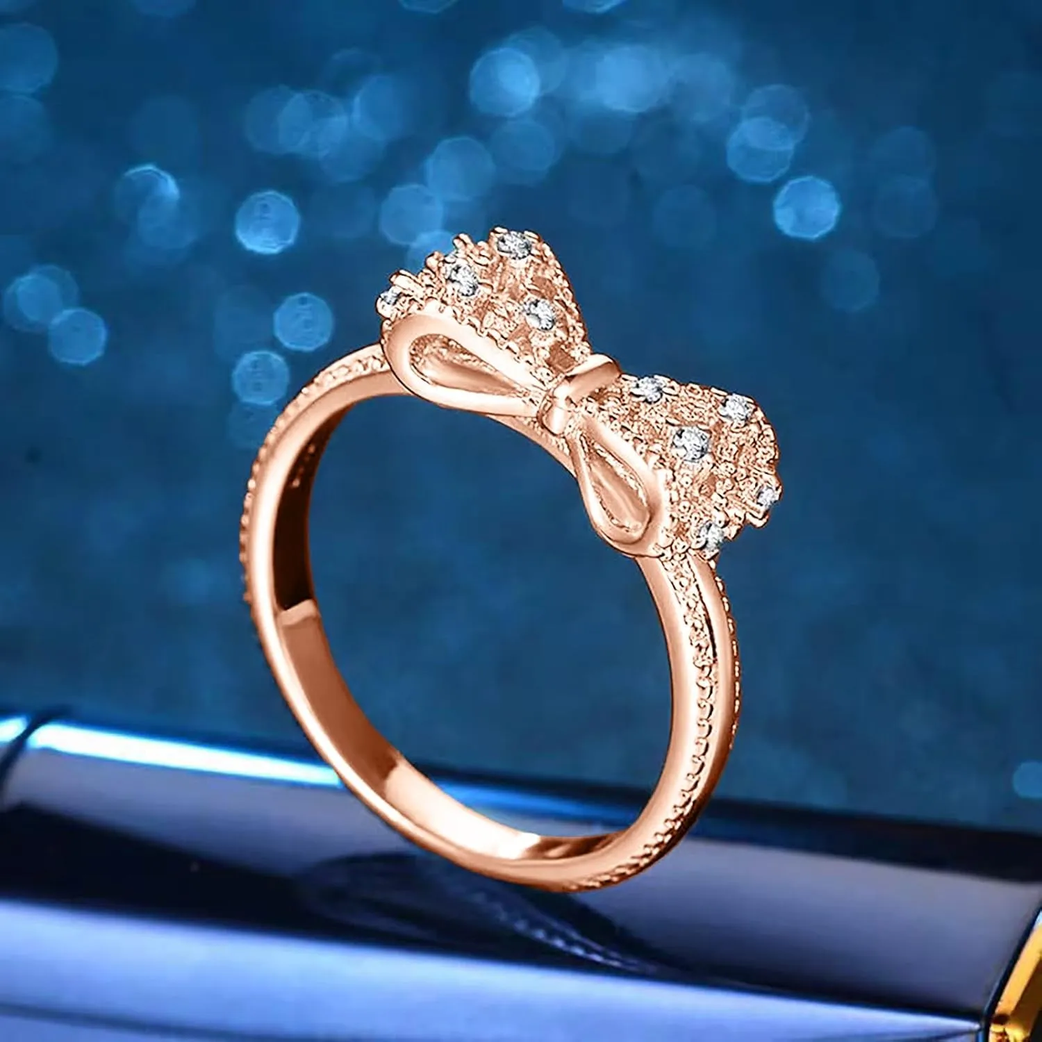 Plated 925 Sterling Silver Rings For Women Cubic Zirconia Promise Her Stackable Wedding Bow Stacking Ring Sets for Teen Size 8