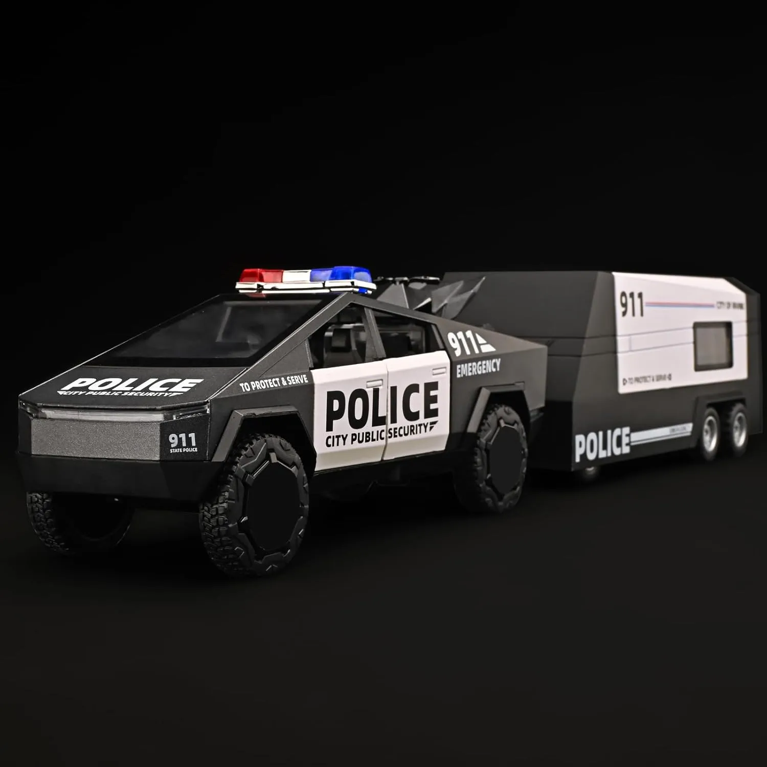Police Car Toys for Boys Age 3-12,Diecast Trucks 1/32 Pickup Trucks Model Kit Collectable Toy Truck and Trailer Set,Toy Police Car with Lights and Siren,Truck and Trailer Toys for Boys