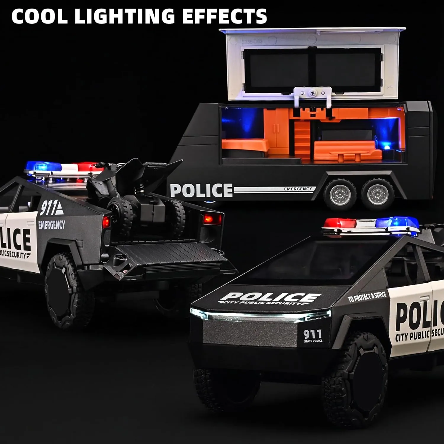 Police Car Toys for Boys Age 3-12,Diecast Trucks 1/32 Pickup Trucks Model Kit Collectable Toy Truck and Trailer Set,Toy Police Car with Lights and Siren,Truck and Trailer Toys for Boys