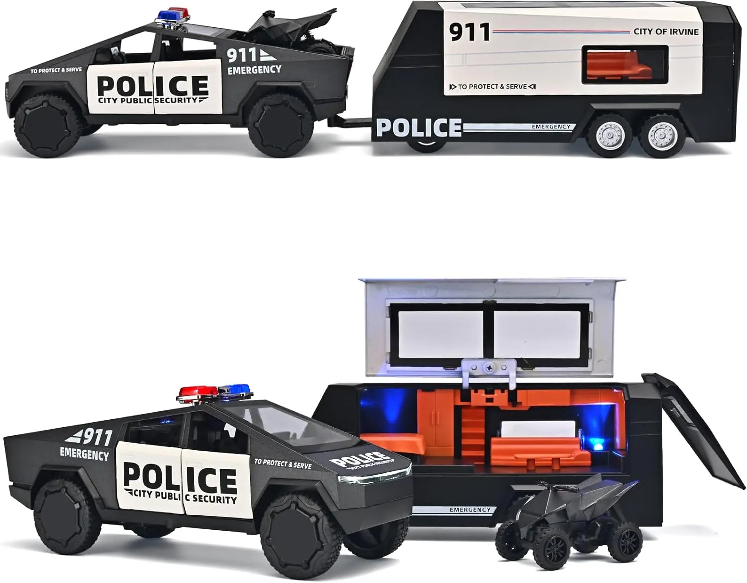 Police Car Toys for Boys Age 3-12,Diecast Trucks 1/32 Pickup Trucks Model Kit Collectable Toy Truck and Trailer Set,Toy Police Car with Lights and Siren,Truck and Trailer Toys for Boys