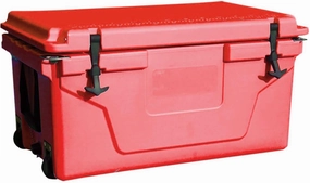Portable 65QT Insulated Cooler Box for Outdoor Activities, Durable Design with Built-in Bottle Opener, Red
