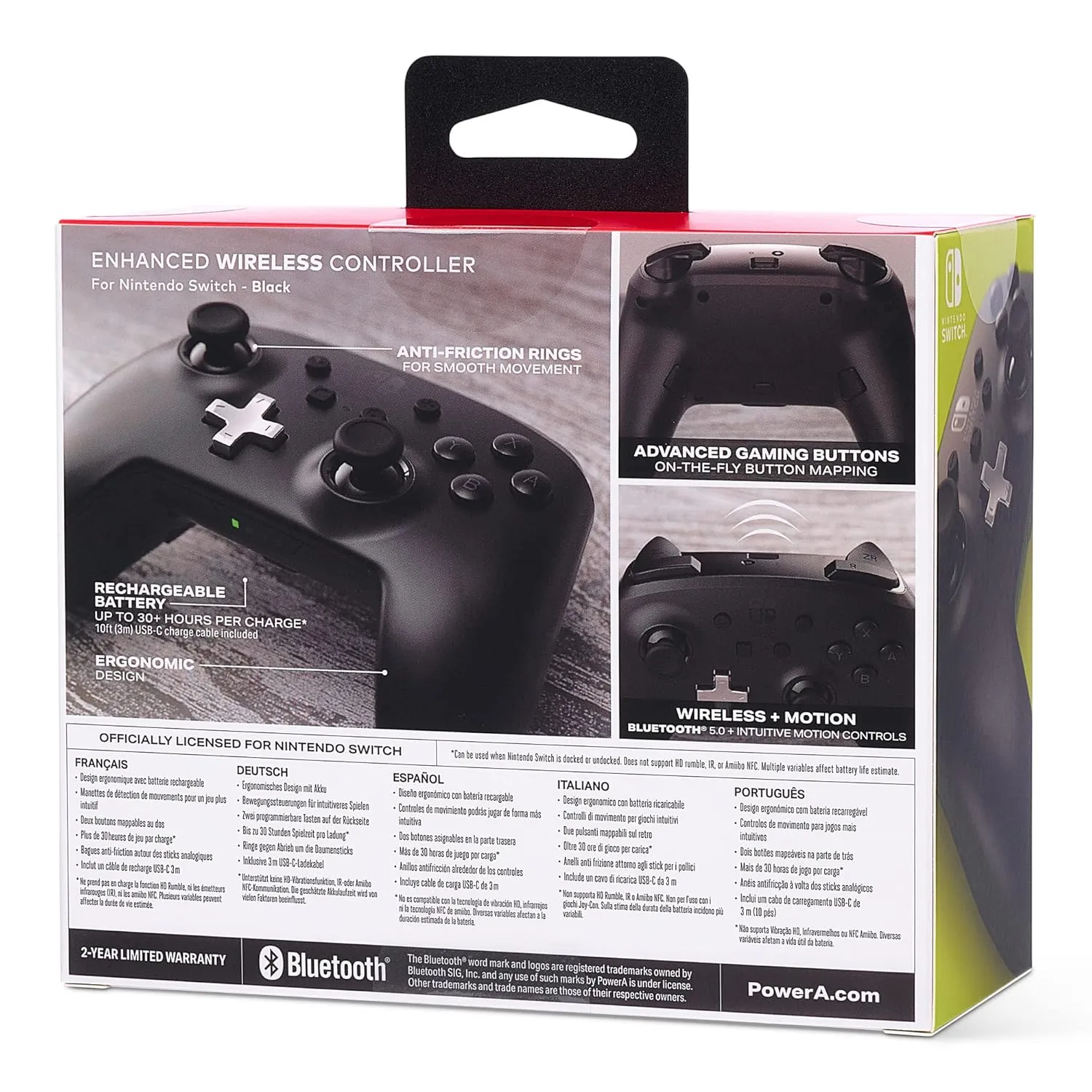 PowerA Enhanced Nintendo Switch Controller Wireless - Black, Rechargeable Pro Controller for Switch, Immersive Motion Control and Advanced Gaming Buttons