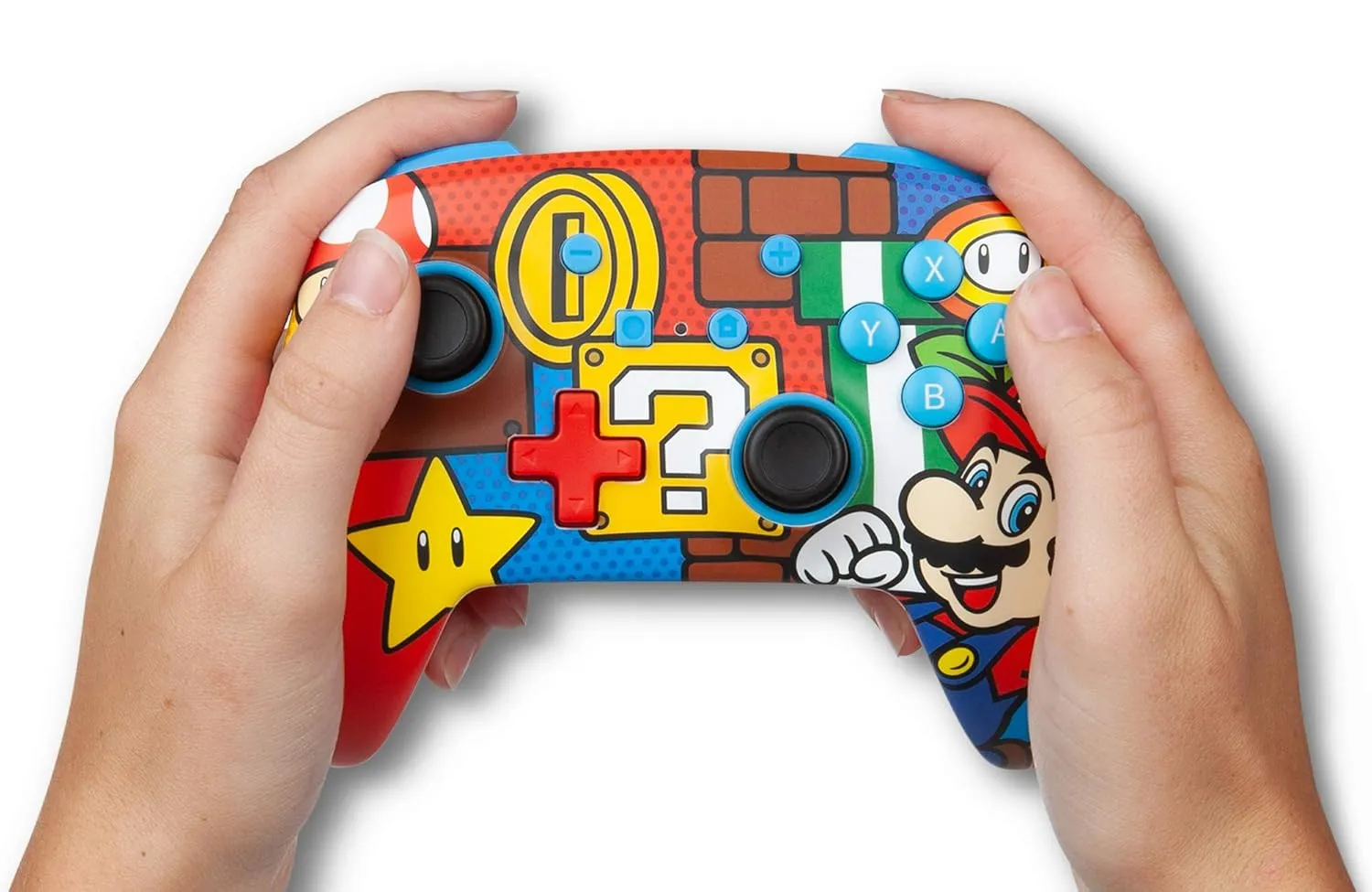 PowerA Enhanced Wireless Nintendo Switch Controller - Mario Pop, Rechargeable Switch Pro Controller, Immersive Motion Control, Officially Licensed by Nintendo (Amazon Exclusive)