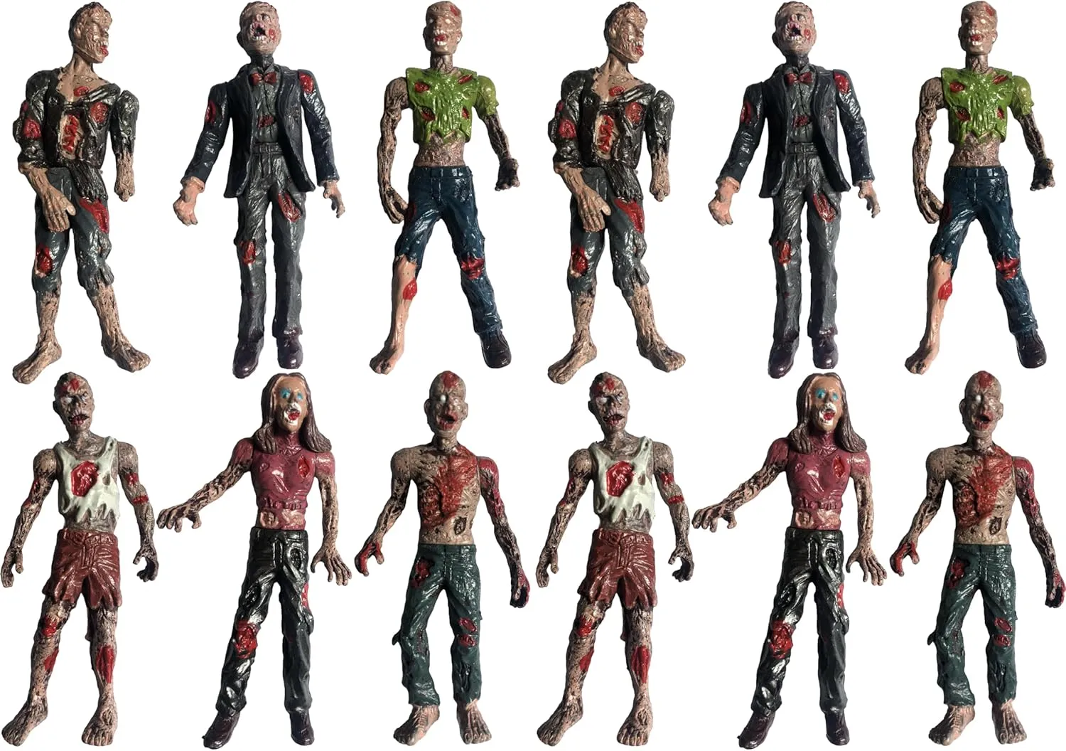 PowerTRC Toy Zombie Action Figures with Movable and Detachable Joints | Mini Zombie Figurines | Great for Presents, Decoration, and Party Favors | Pack of 6, 4 Inches Tall Zombies (12 Pcs)