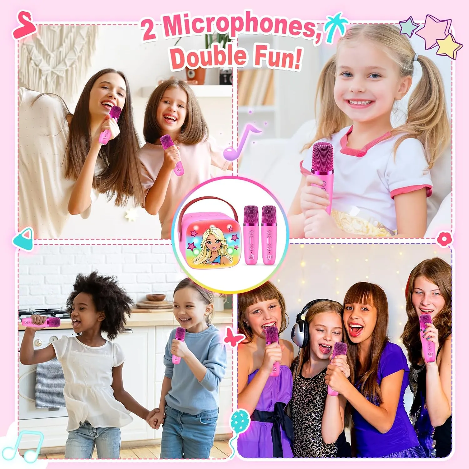 Princess Karaoke Microphone Machine Toys: Colorful LED Portable Bluetooth Speaker with 2 Wireless Mics Toys Gifts for 4 5 6 7 8 9 Years Old Girls Kids Birthday Party Gift for Girl Girls Ages 4-12 