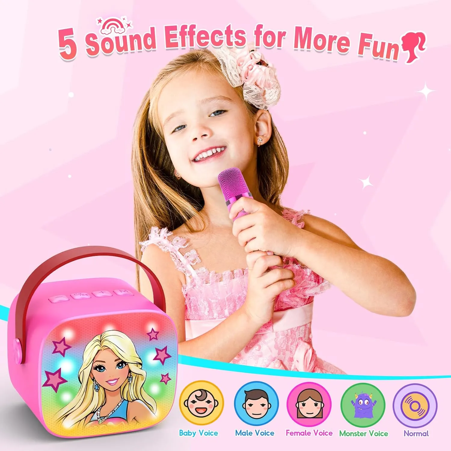 Princess Karaoke Microphone Machine Toys: Colorful LED Portable Bluetooth Speaker with 2 Wireless Mics Toys Gifts for 4 5 6 7 8 9 Years Old Girls Kids Birthday Party Gift for Girl Girls Ages 4-12 