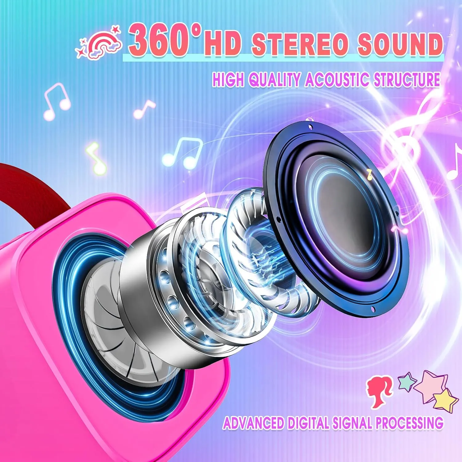 Princess Karaoke Microphone Machine Toys: Colorful LED Portable Bluetooth Speaker with 2 Wireless Mics Toys Gifts for 4 5 6 7 8 9 Years Old Girls Kids Birthday Party Gift for Girl Girls Ages 4-12 