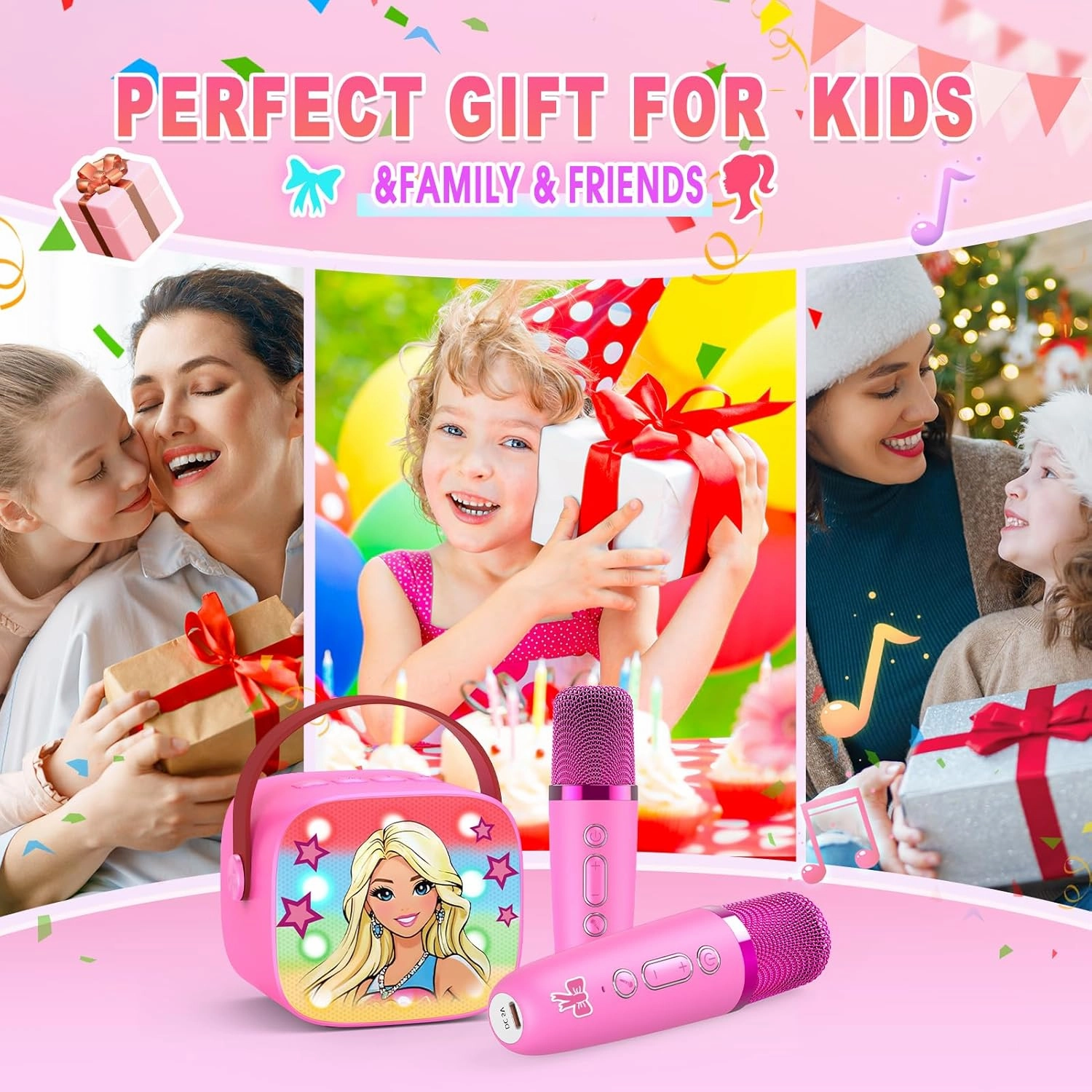 Princess Mini Karaoke Machine Toys: Kids Toys Girls Birthday Gifts Age 3-12  LED Portable Bluetooth Speaker with 2 Wireless Microphone Gift Toy for 4 5 6 7 8 9 Years Old Girl Boy Kid Adult