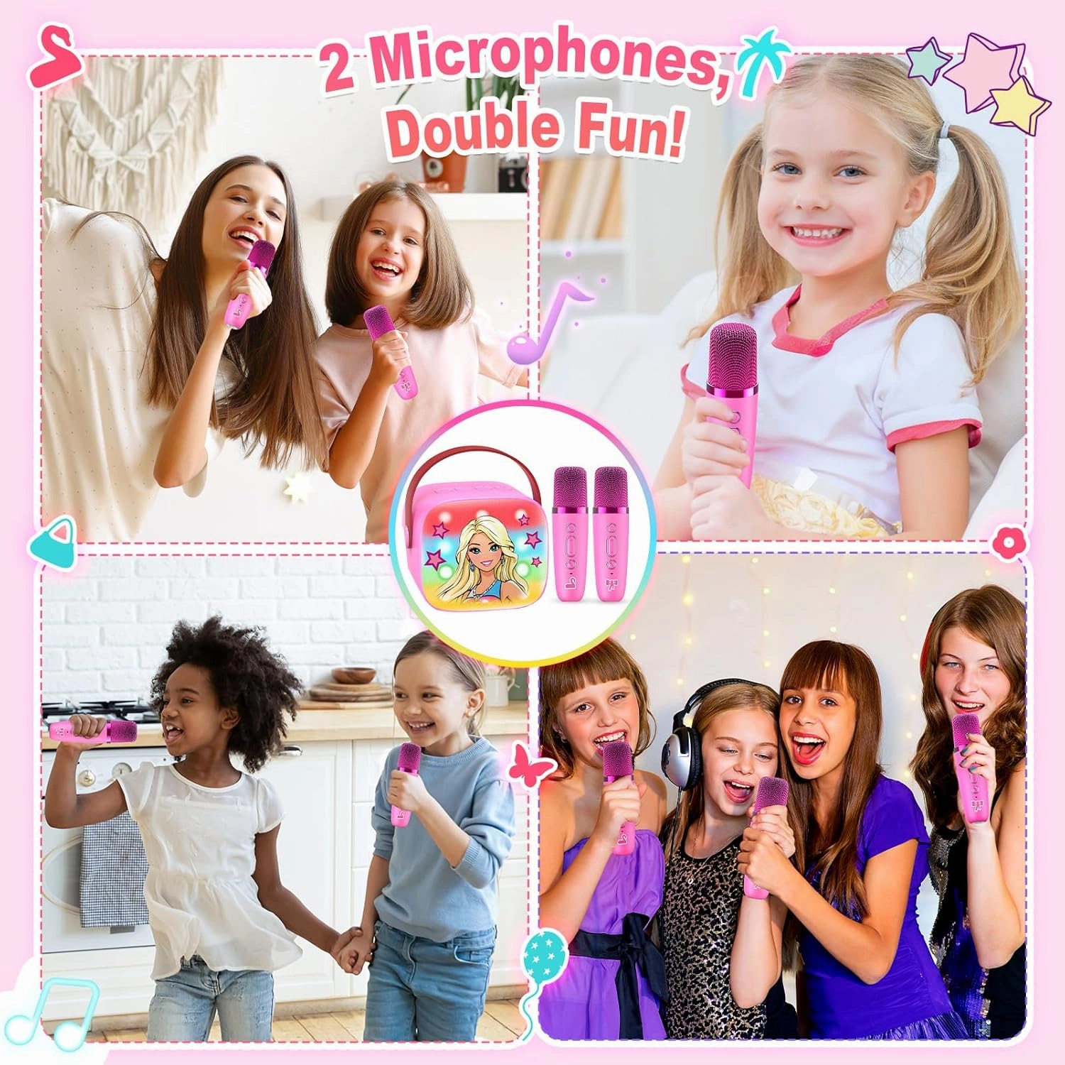 Princess Mini Karaoke Machine Toys: Kids Toys Girls Birthday Gifts Age 3-12  LED Portable Bluetooth Speaker with 2 Wireless Microphone Gift Toy for 4 5 6 7 8 9 Years Old Girl Boy Kid Adult