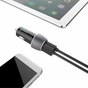 PRO 33 Watt Car Kit Compatible with Skoda 2020 Octavia Plus Data, Durable Quick Adaptive Fast Charging Dual USB-C/MicroUSB Long 4ft Cables