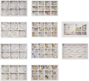 ProCase Jewelry Organizer Tray Jewelry Storage Box, Stackable Velvet Jewelry Drawer Organizer Inserts Earring Holder for Stud Earring Necklace Rings Bracelet -Grey, 10 Layers, Small