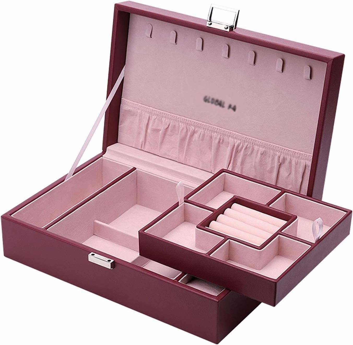 PU Leather Jewelry Box Organizer with 2 Watch Case Removable Tray Jewelry Display Storage Case - Velvet Lining Earring Ring Bracelet Case Jewelry Boxes and Organizers (A)