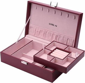 PU Leather Jewelry Box Organizer with 2 Watch Case Removable Tray Jewelry Display Storage Case - Velvet Lining Earring Ring Bracelet Case Jewelry Boxes and Organizers (A)