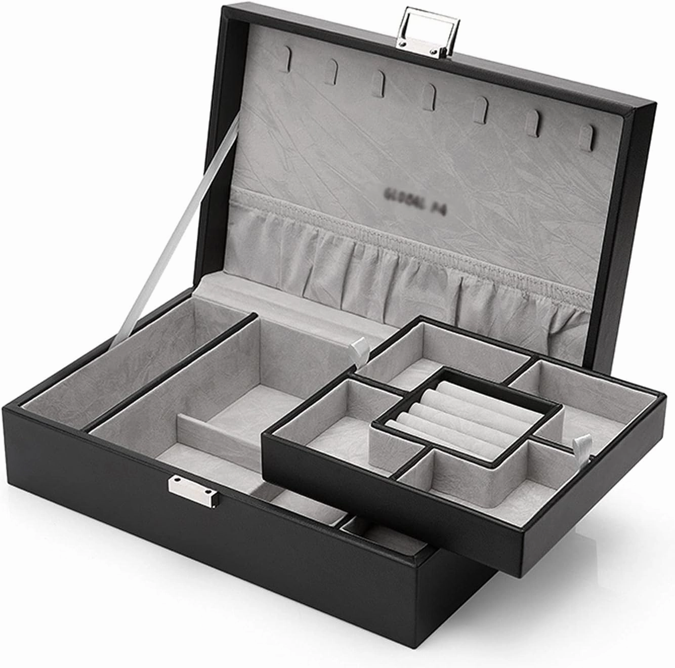PU Leather Jewelry Box Organizer with 2 Watch Case Removable Tray Jewelry Display Storage Case - Velvet Lining Earring Ring Bracelet Case Jewelry Boxes and Organizers (B)