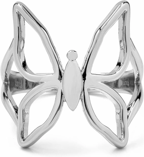 Pura Vida Rose Gold or Silver Plated Butterfly Kiss Ring - Brass Base Band, Stackable Accessory - Size 5-9
