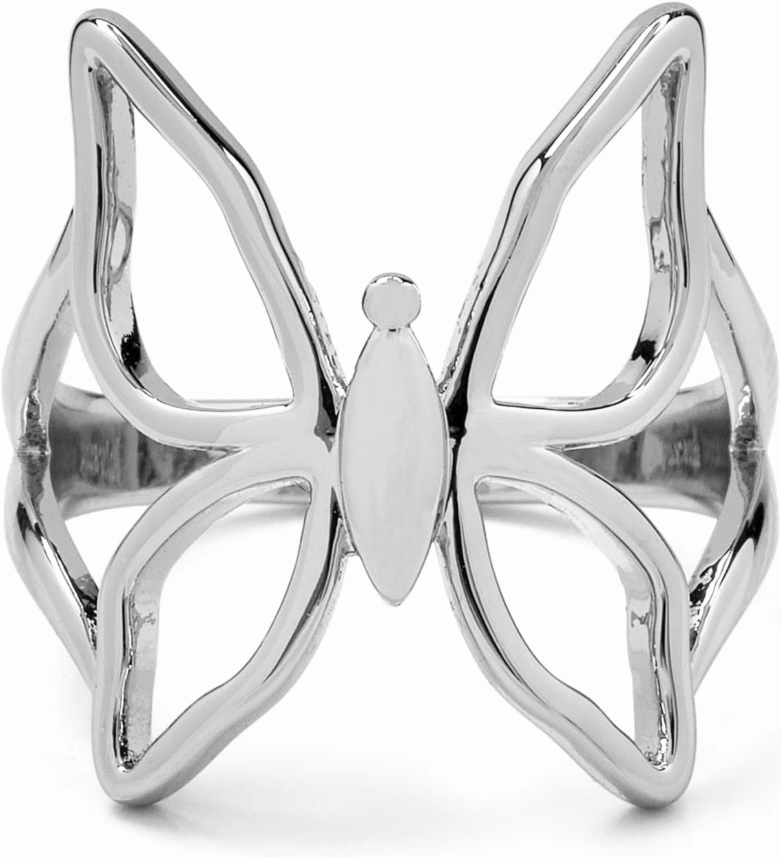 Pura Vida Rose Gold or Silver Plated Butterfly Kiss Ring - Brass Base Band, Stackable Accessory - Size 5-9