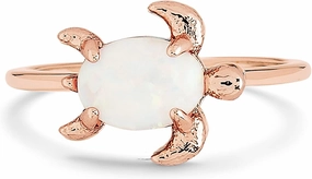 Pura Vida Rose Gold or Silver-Plated Opal Sea Turtle Ring w/White or Blue Stone - Brass Base, Stylish Design - Size 5-9