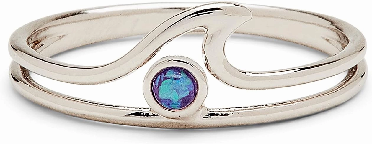 Pura Vida Rose Gold or Silver-Plated Opal Wave Ring w/White or Blue Stone - Brass Base, Stylish Design - Size 5-9