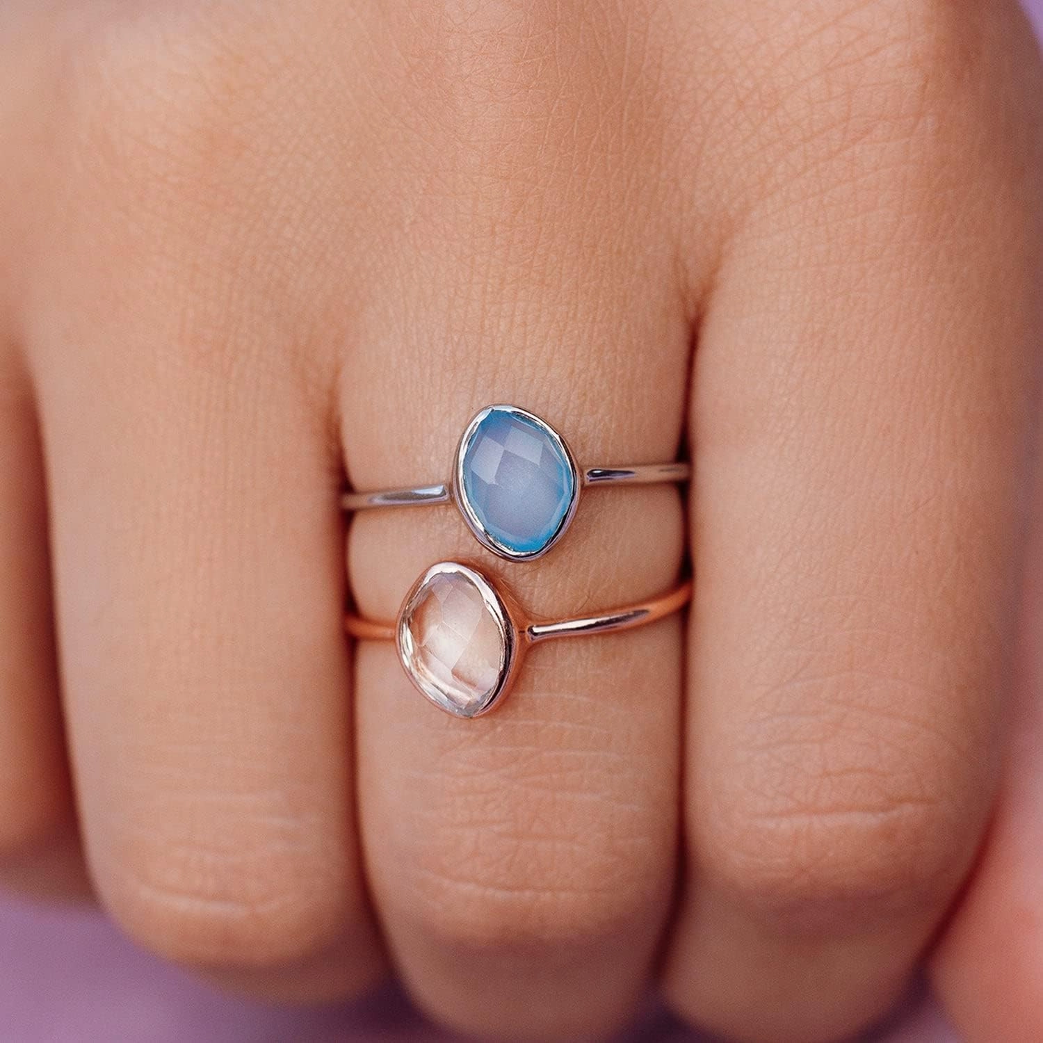 Pura Vida Rose Gold Organic Stone Ring - Handmade With Clear Quartz, Brass Base - Rings for Women, Cute, Boho Jewelry - Size 5-9