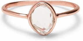 Pura Vida Rose Gold Organic Stone Ring - Handmade With Clear Quartz, Brass Base - Rings for Women, Cute, Boho Jewelry - Size 5-9