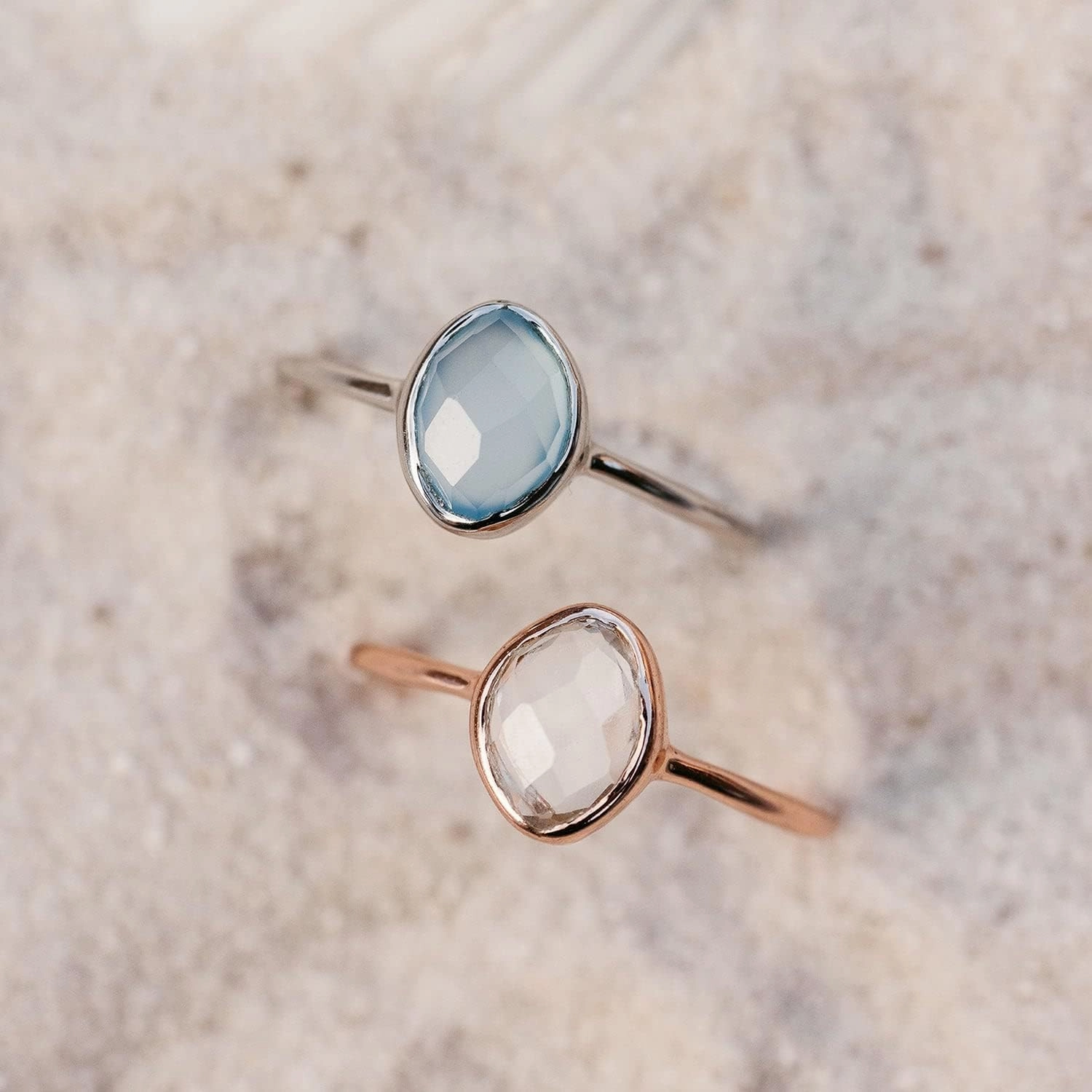 Pura Vida Rose Gold Organic Stone Ring - Handmade With Clear Quartz, Brass Base - Rings for Women, Cute, Boho Jewelry - Size 5-9