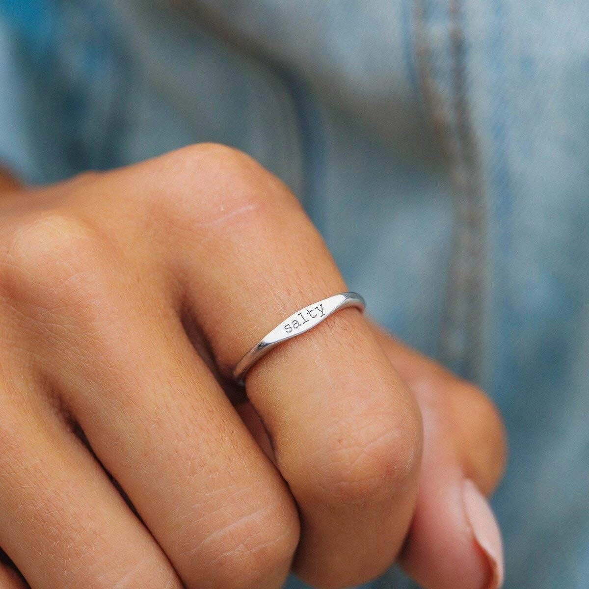 Pura Vida Salty Vibes Stackable Ring - .925 Sterling Silver Band, Brass Base - Sizes 5-9