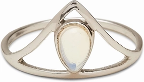 Pura Vida Silver Chevron Stone Ring - Handmade Ring with Synthetic Moonstone, Brass Base with Rhodium Plating - Silver Rings for Women, Cute Rings, Boho Jewelry for Women - Size 5-9