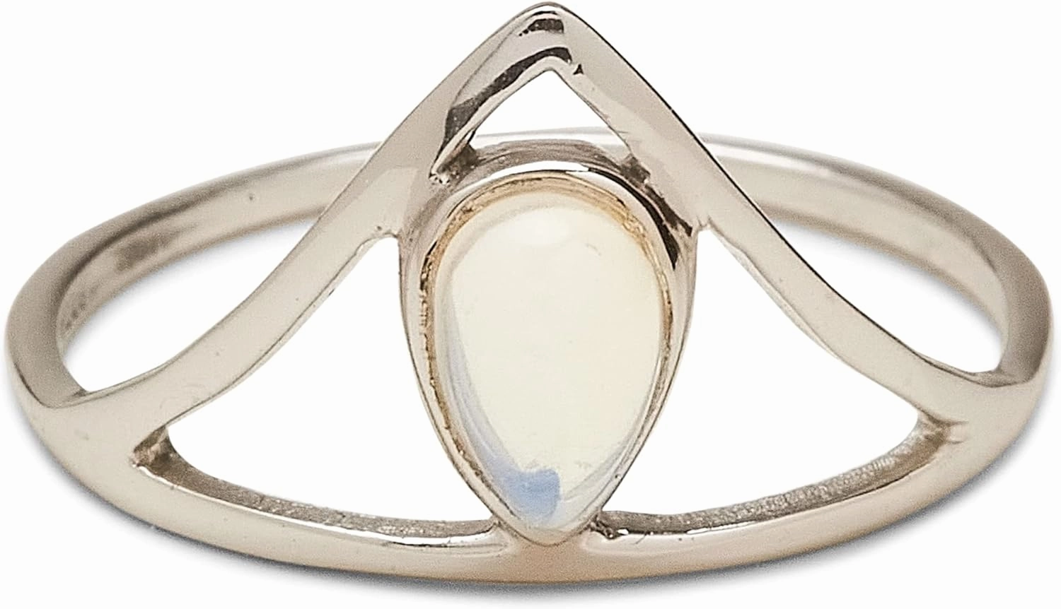 Pura Vida Silver Chevron Stone Ring - Handmade Ring with Synthetic Moonstone, Brass Base with Rhodium Plating - Silver Rings for Women, Cute Rings, Boho Jewelry for Women - Size 5-9
