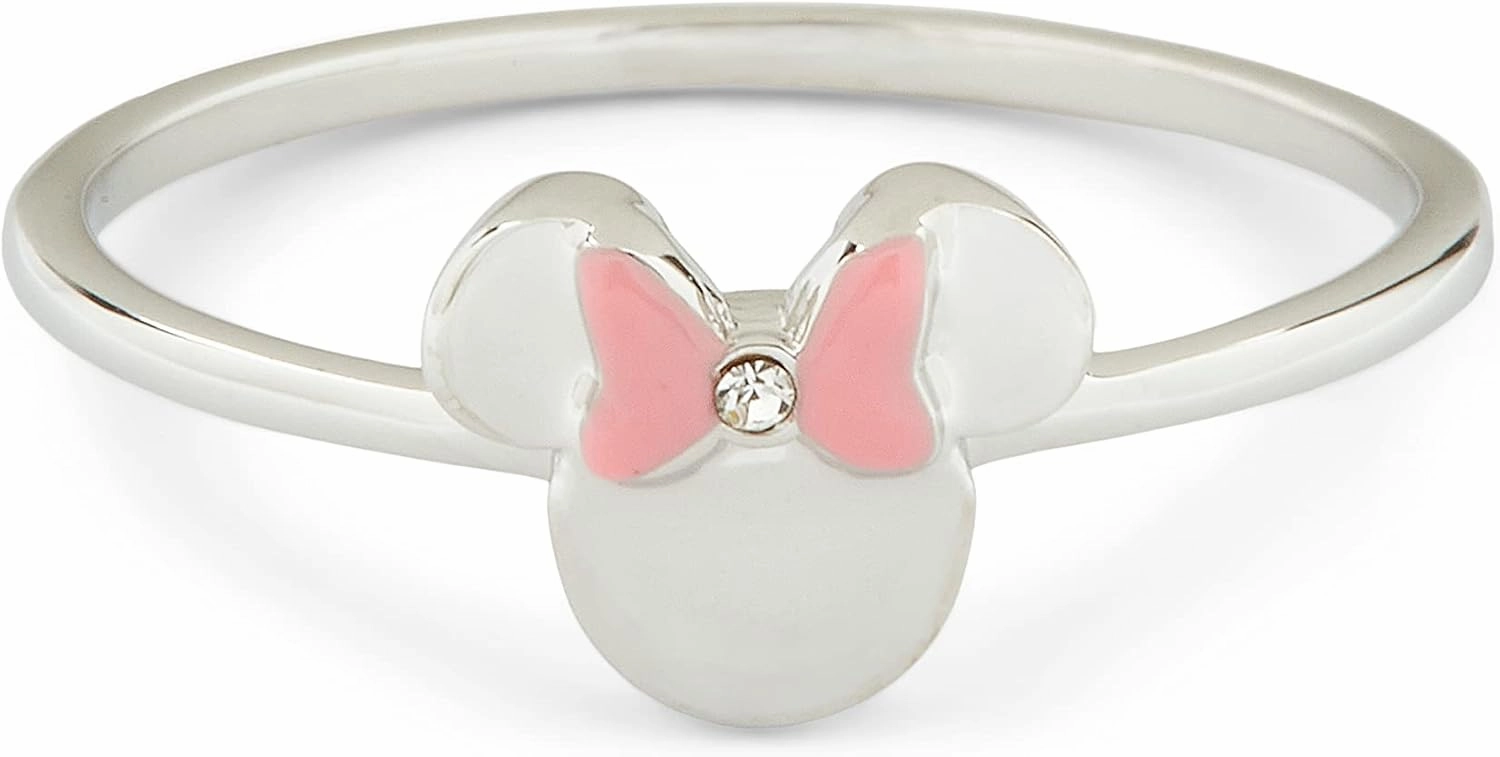 Pura Vida Silver Disney Minnie Mouse Delicate Ring w/Crystal Stone - Brass Base Band, Rhodium Plating