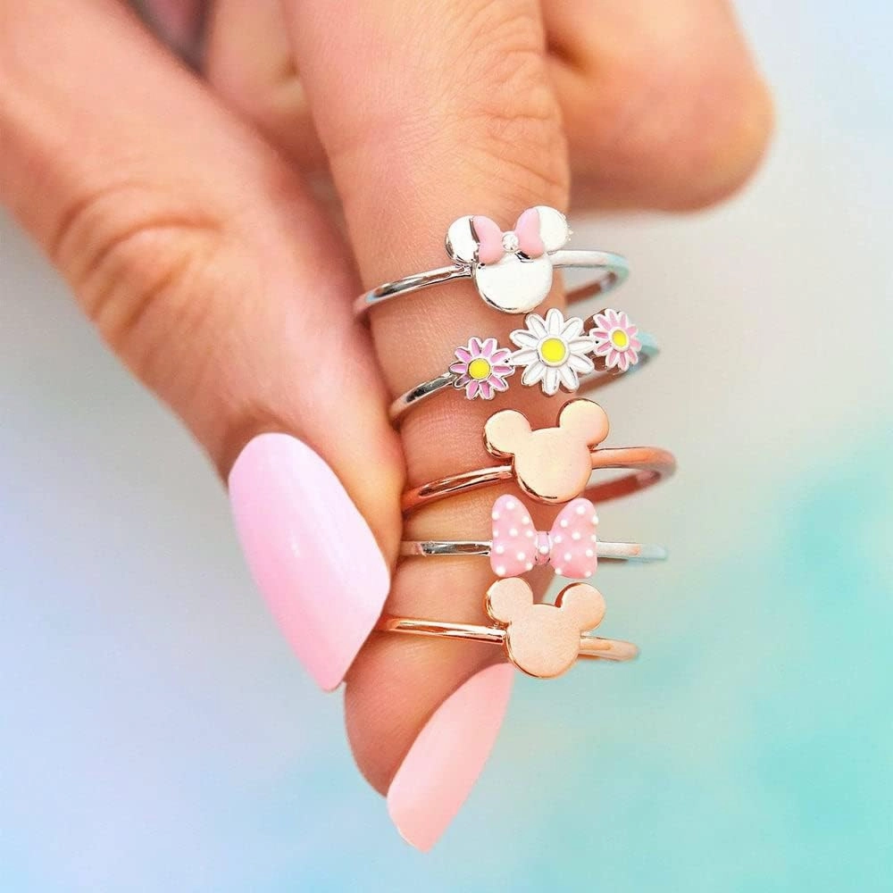 Pura Vida Silver Disney Minnie Mouse Delicate Ring w/Crystal Stone - Brass Base Band, Rhodium Plating