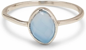 Pura Vida Silver Organic Stone Ring - Handmade with Blue Chalcedony, Brass Base with Rhodium Plating - Women's Cute Boho Ring - Size 5-9
