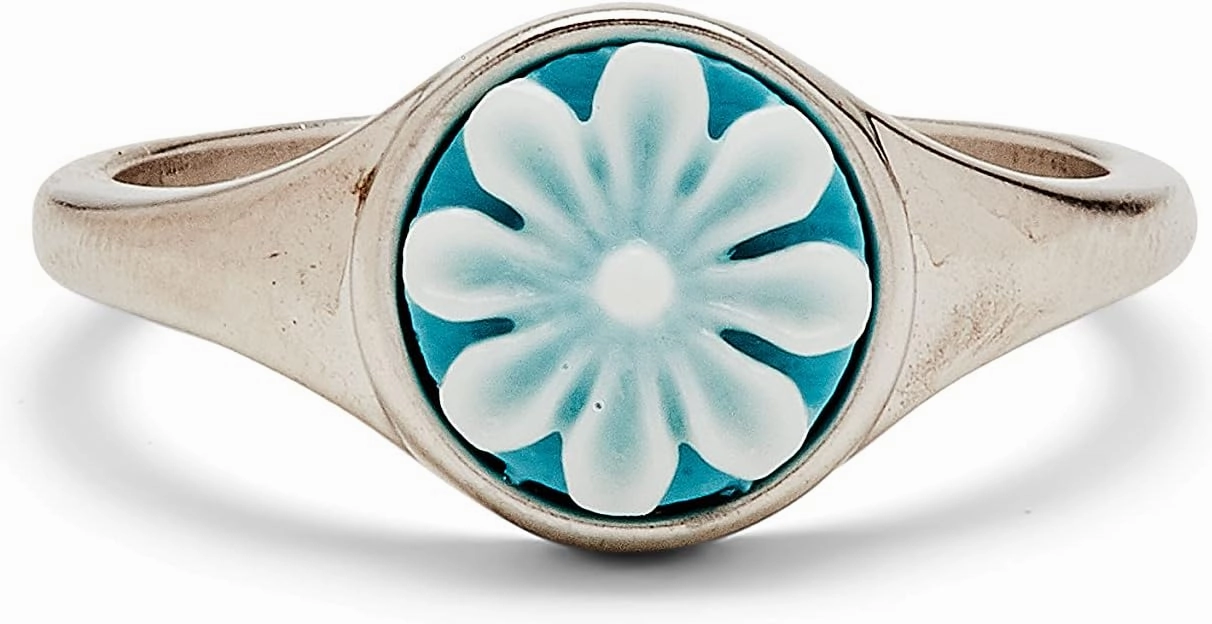 Pura Vida Silver-Plated Cameo Flower Stackable Ring - Brass Base, Stylish Design - Size 5-9