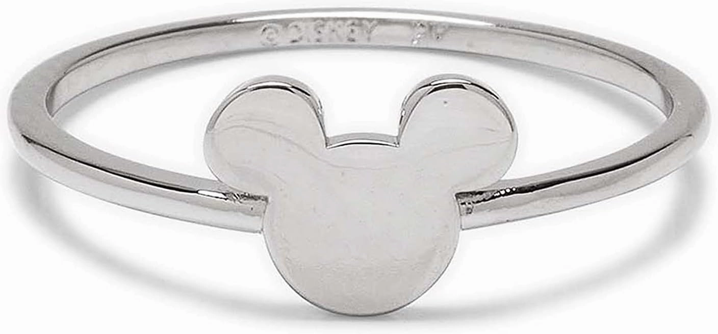 Pura Vida Silver Plated Disney Mickey Mouse Delicate Ring - Brass Base, Rhodium Plating - Size 5-9