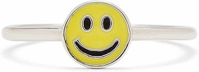 Pura Vida Silver-Plated Enamel Happy Face Stackable Ring - Brass Base, Stylish Design - Sizes 5-9