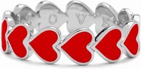 Pura Vida Silver Plated Love Hearts Enamel Band Ring - Brass Base, Rhodium Plating - Size 5-9