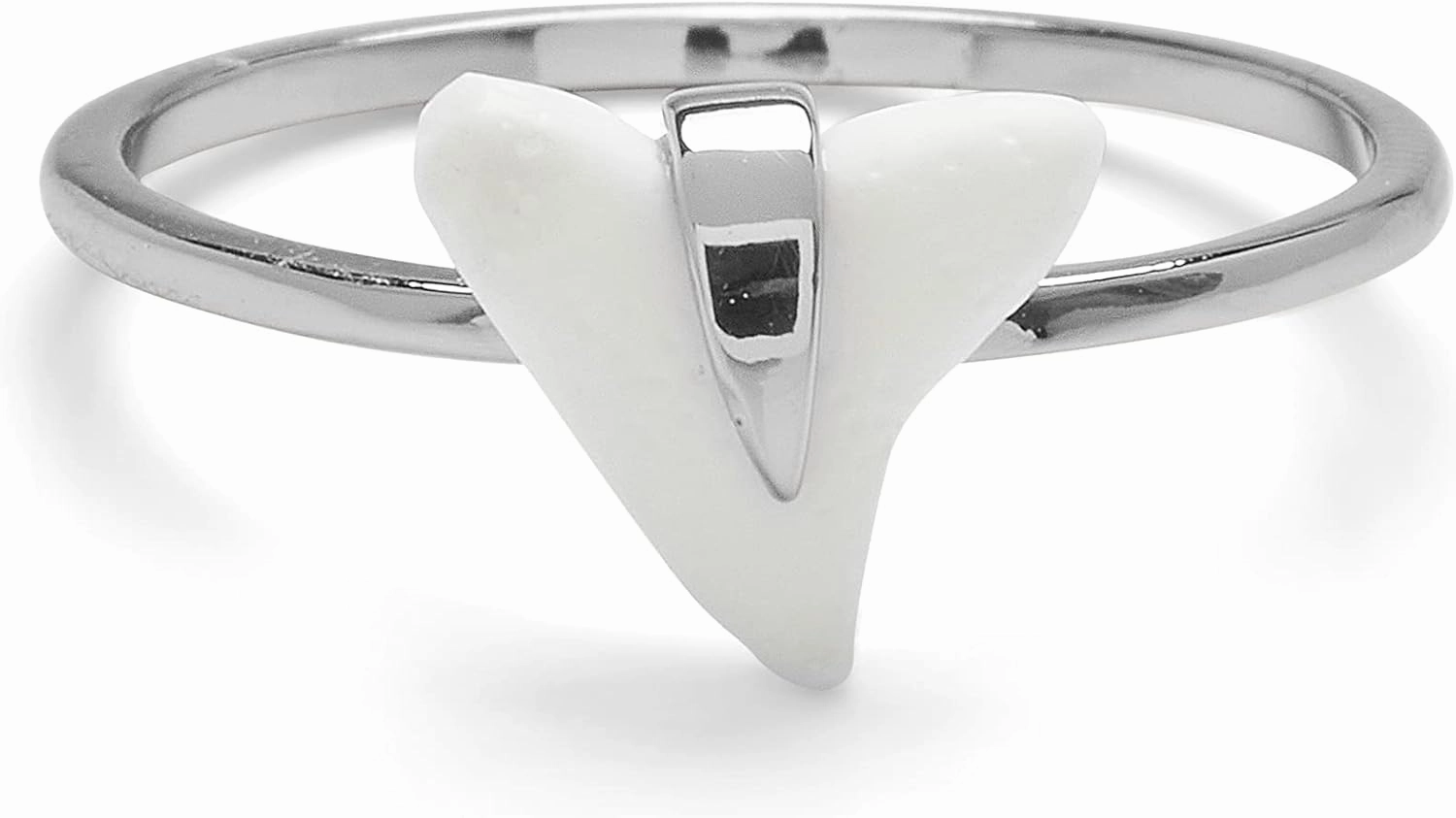Pura Vida Silver-Plated Shark Tooth Ring w/Resin Charm - Brass Band, Rhodium Plating - Size 5-9