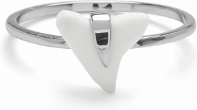 Pura Vida Silver-Plated Shark Tooth Ring w/Resin Charm - Brass Band, Rhodium Plating - Size 5-9