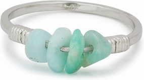 Pura Vida Silver Plated Wire Wrapped Gemstone Ring w/Natural Amazonite - Brass Base, Rhodium Plating - Size 5-9