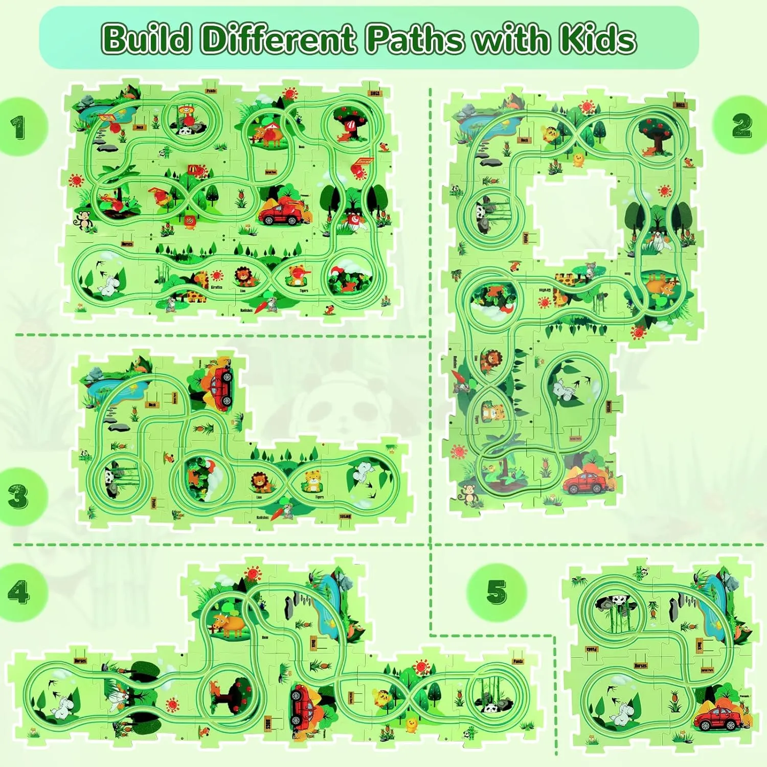 Puzzle Track Car Play Set, Plastic Puzzles for Kids with Vehicles, Railcar Puzzle, Car Tracks for Toddlers, Toys Gifts for 2 3 4 5 6 Year Old Boys, Toddler Boy Toys 2-3