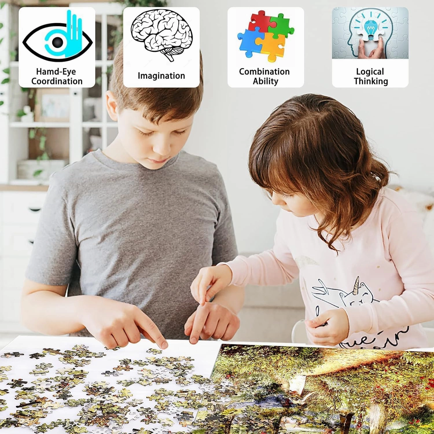 Puzzle Fun 1000 Pieces Catching Fish Waterfall Theme Wooden for Home Decor DIY Game Family Educational Games Toys Gifts Pieces