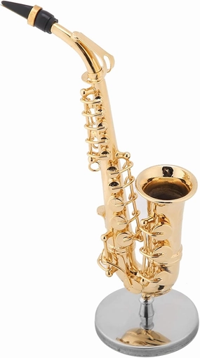 Pwshymi Miniature Saxophone, Miniature Saxophone Replica, Mini Saxophone Instrument Craftwork with Stand Wooden Gift Case, Dollhouse Accessorie for Collectible Christmas and Birthday Gift